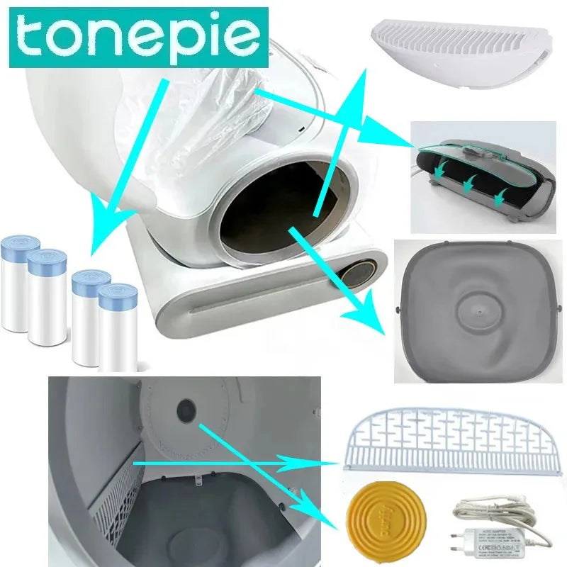 TONEPIE Automatic Cat Litter Accessories Box Cat Litter Pad Bin Door Bottom Capsule Screen Filter Mesh Power Line Toilet Bag