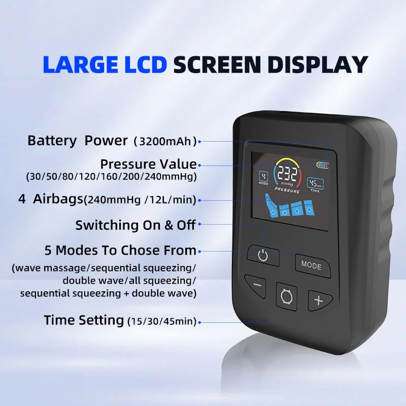 Portable Lymphatic Drainage Air Pressure Compression Boots Relax Presoterapia Leg Massager for Sports Recovery