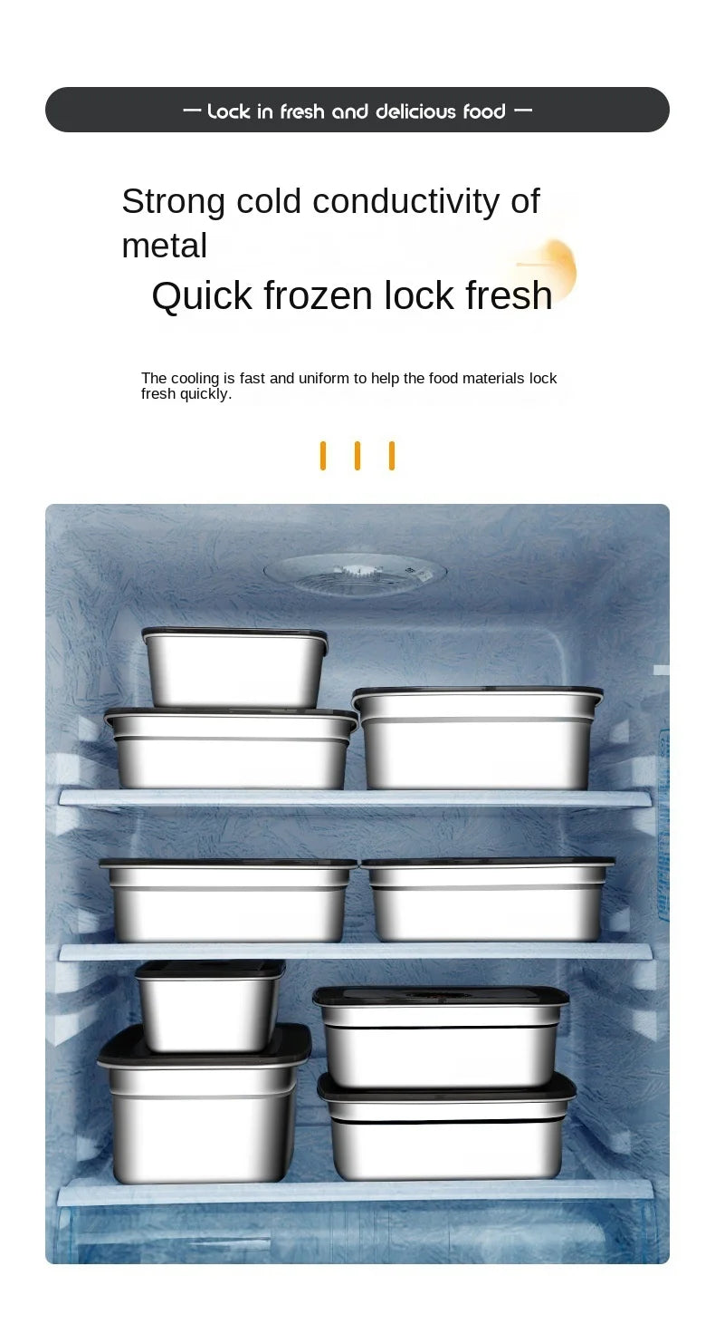 304 Stainless Steel Crisper, Lunch Box, Sealed Leak-proof Bento Box, Refrigerator Freezer Storage Box, Camping Lunch Box