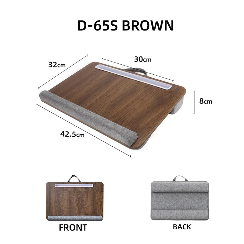 Mumucc Wooden Suspended Bed Study Table, Portable 15 Inch Laptop Desk With Handle, Sponge Cushion AND ABS Slot,Black,Khaki,Brown