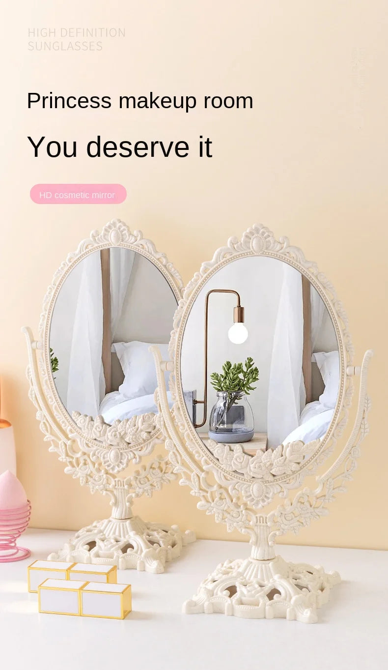 Retro palace style tabletop, rotatable tabletop, household standing makeup mirror, dormitory, student makeup mirror, girl