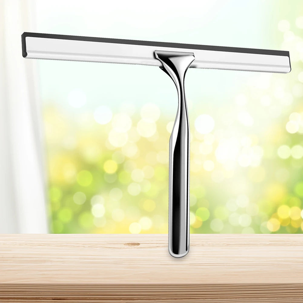 Stainless Steel Shower Squeegee Glass Wiper Scraper Cleaner Brush Multifunctional Bathroom Mirror Wiper Scraper Glass Cleaning
