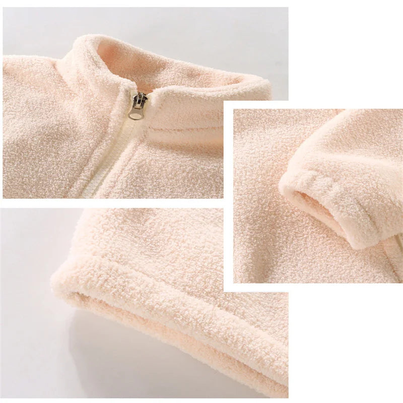 Plush Sets Children Autumn Winter Warm Fleece Suits Baby Thickened Cardigan Top+Pants 2Pcs Outfits Boys Girls Homewear Clothing