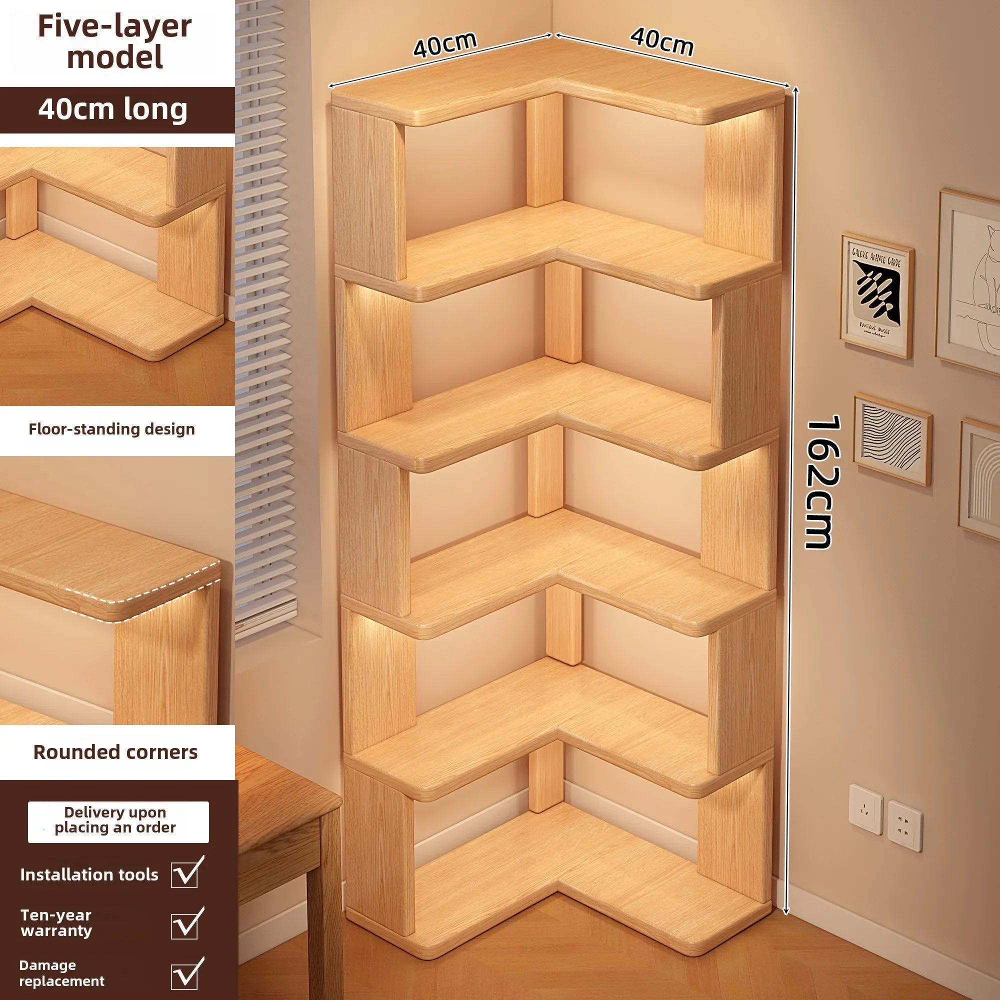 Solid Wood Corner Bookshelf Integrated Shelf Against The Wall Floor Narrow Cabinet Household Corner Storage Shelf Bookcase