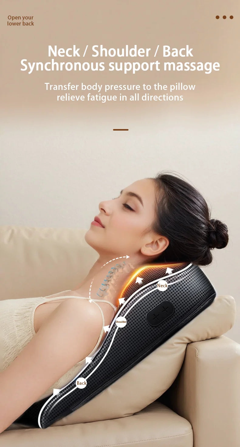 Electric Massage Neck Pillow Shiatsu Head Cervical airbag Ttraction Body Back Waist Massager Car with Heating Vibrating Massage