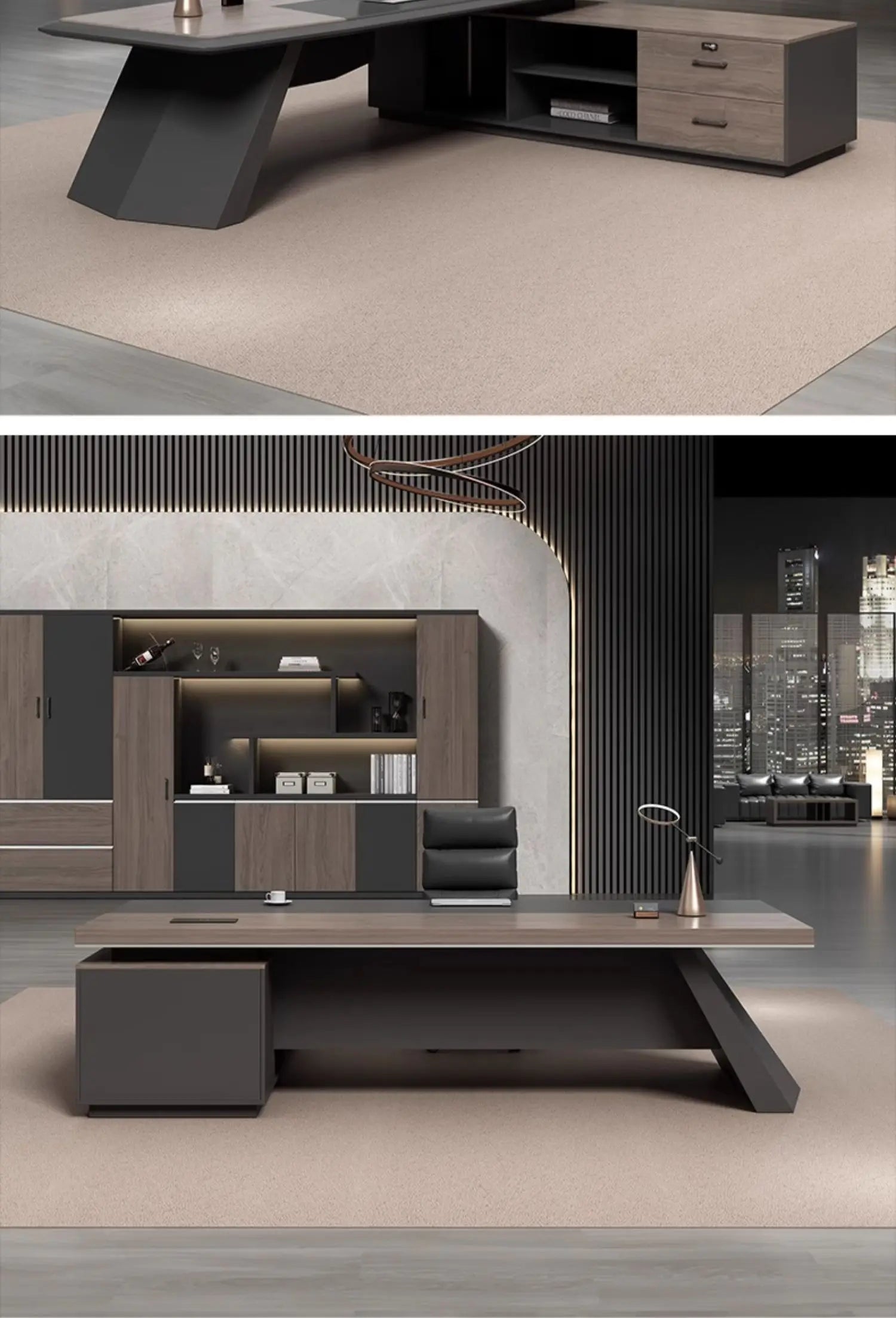 Executive Desk Office Setup Modern Design Wooden Surface Leadership Office Business Space Management Room