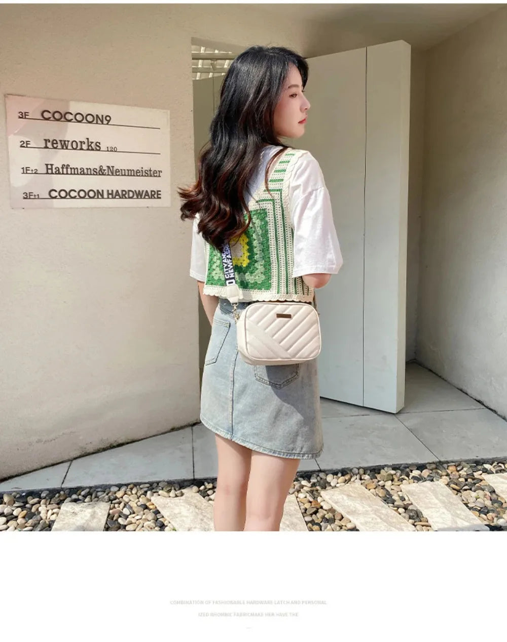 High quality women's PU rolling strip camera bag shoulder bag mobile phone bag casual crossbody bag