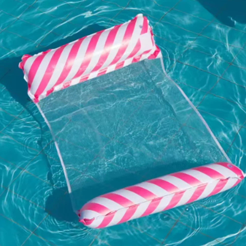 Foldable Striped Inflatable Lounge Chair, Suitable For Swimming Pool Parties And Beach Leisure Floating Beds With Net Backrest