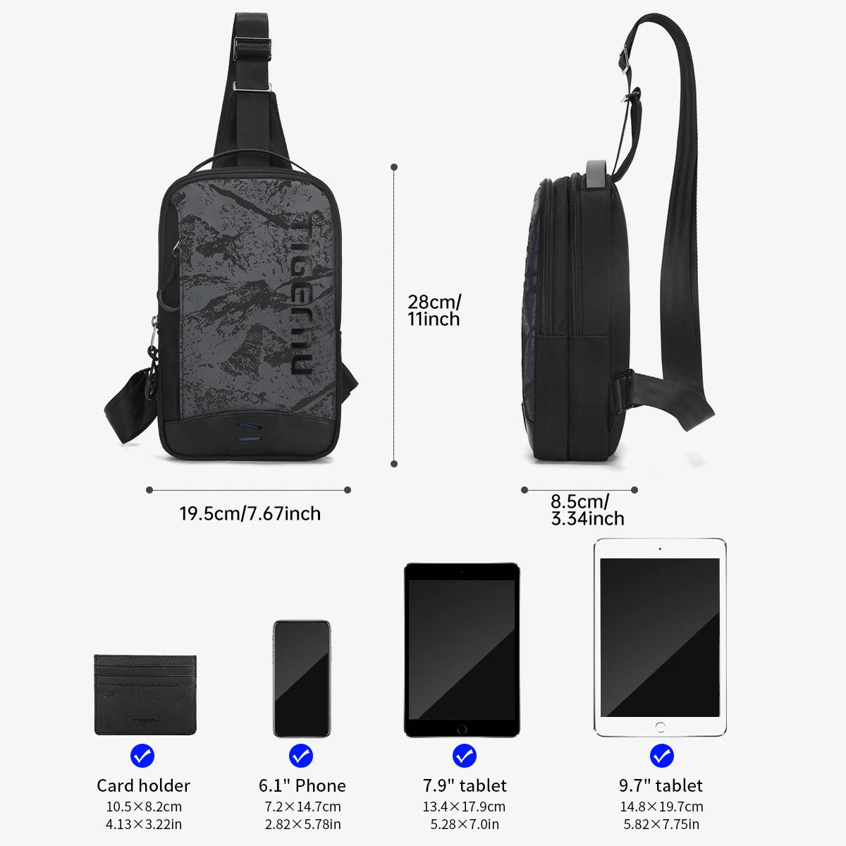 Tigernu Chest Bags For Men Cool Style Men Shoulder Bag 9.7inch IPad Bag Casual Male Crossbody Bag Lightweigt Mini Bags Messenger