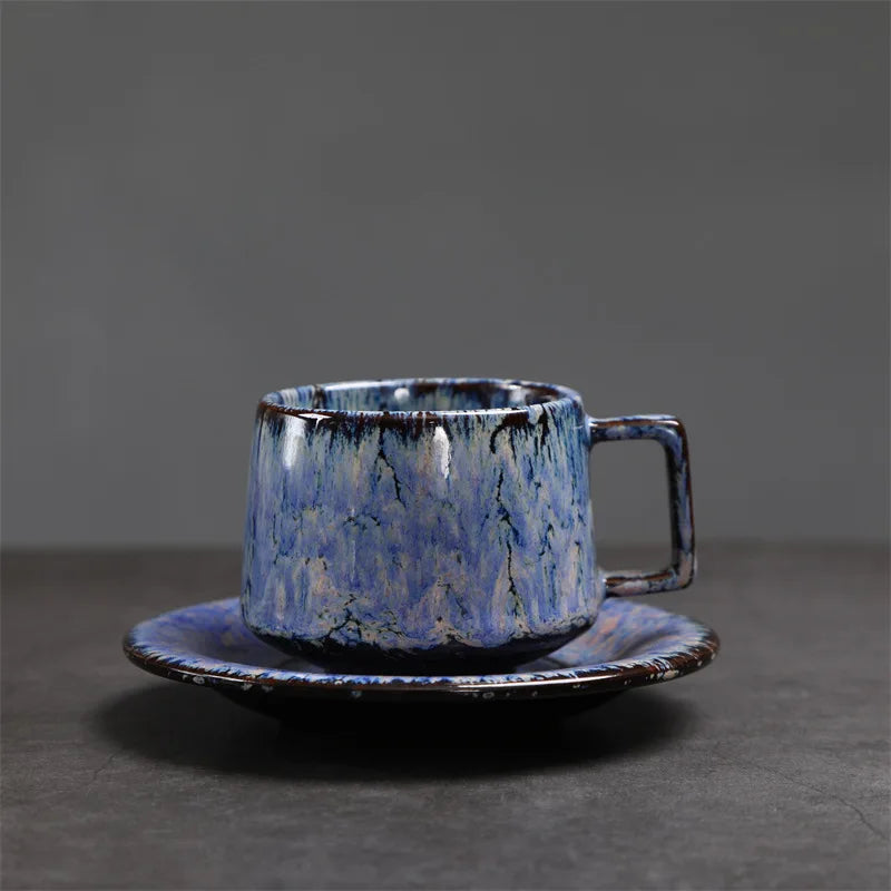 180ML Japanese Espresso Cup and Dish Kiln Transformed Ceramic Cup Retro Coarse Ceramic Mug Living Room Decoration