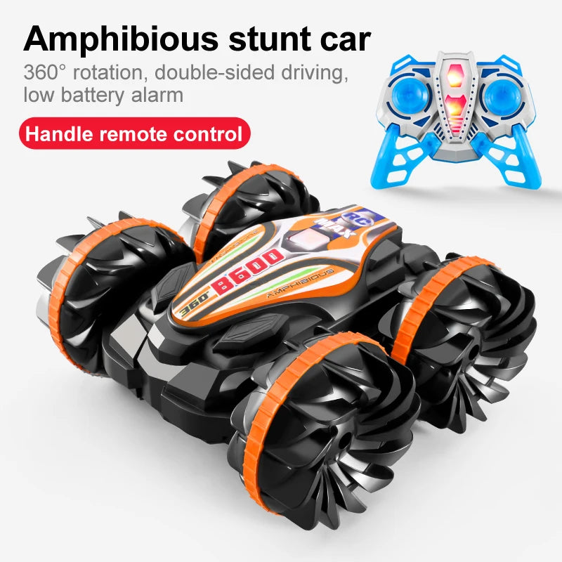 New LED Amphibious RC car Dual remote control waterproof stunt car double side flip drift drive 360 ° rotation rc cars Kids toy