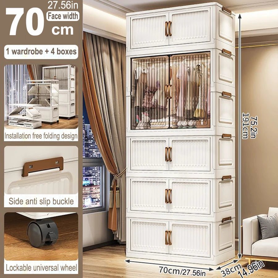 70/80cm Length Multifunction Folding Locker Large Capacity Dustproof Wardrobe Sundries Cabinet Closet Organizer