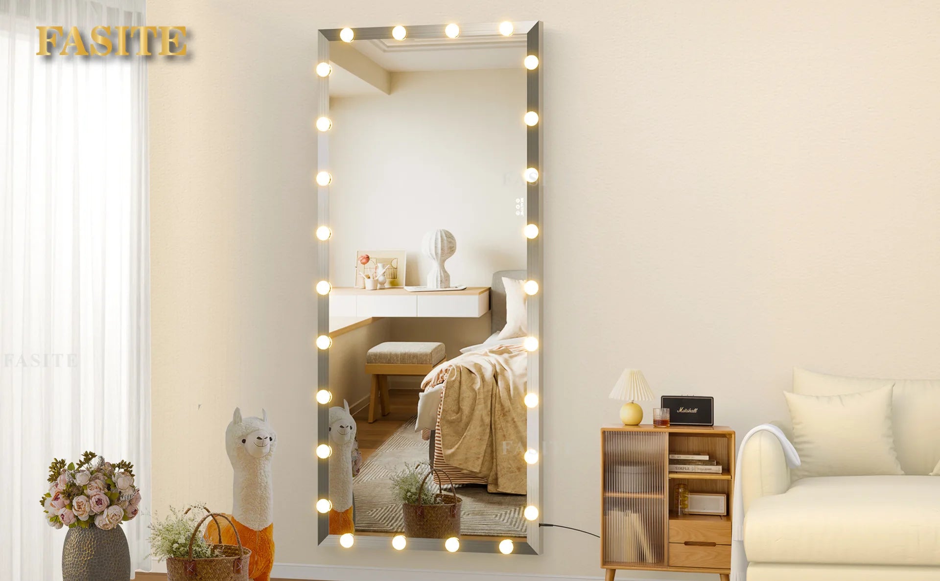 Smart LED full-body mirror with lamp full-length mirror household wall-mounted vertical floor mirror