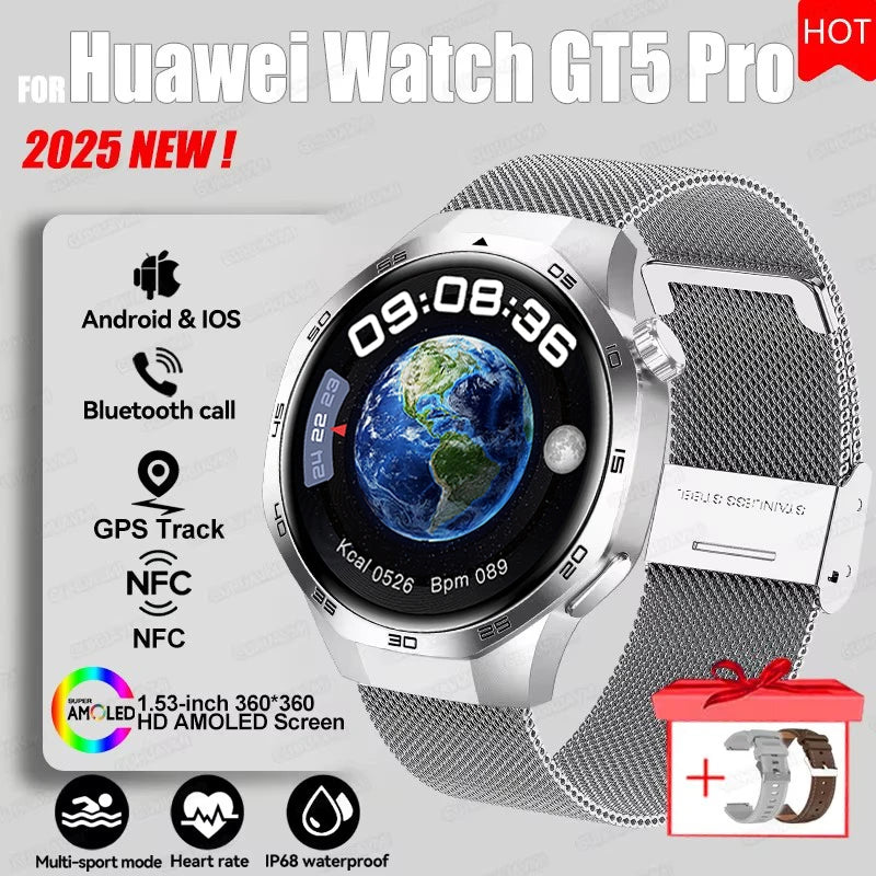 2025 New GT5 Pro GPS Track Compass Smart Watch Men 360*360 AMOLED Screen NFC BT Call Waterproof Health Monitor Man Smartwatches