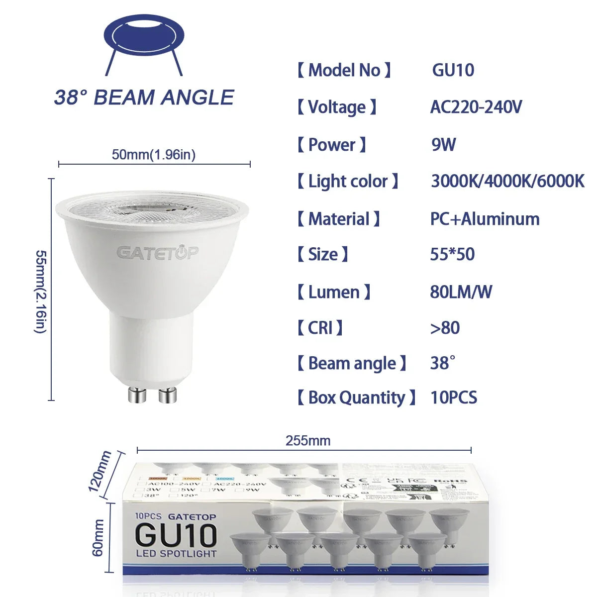 10 Pack Focos Gu10 SpotlightLampara 220V Lled Bulb  Wholesale 9W White Warm 3000k 6000K suitable for Home Commercial Buildings