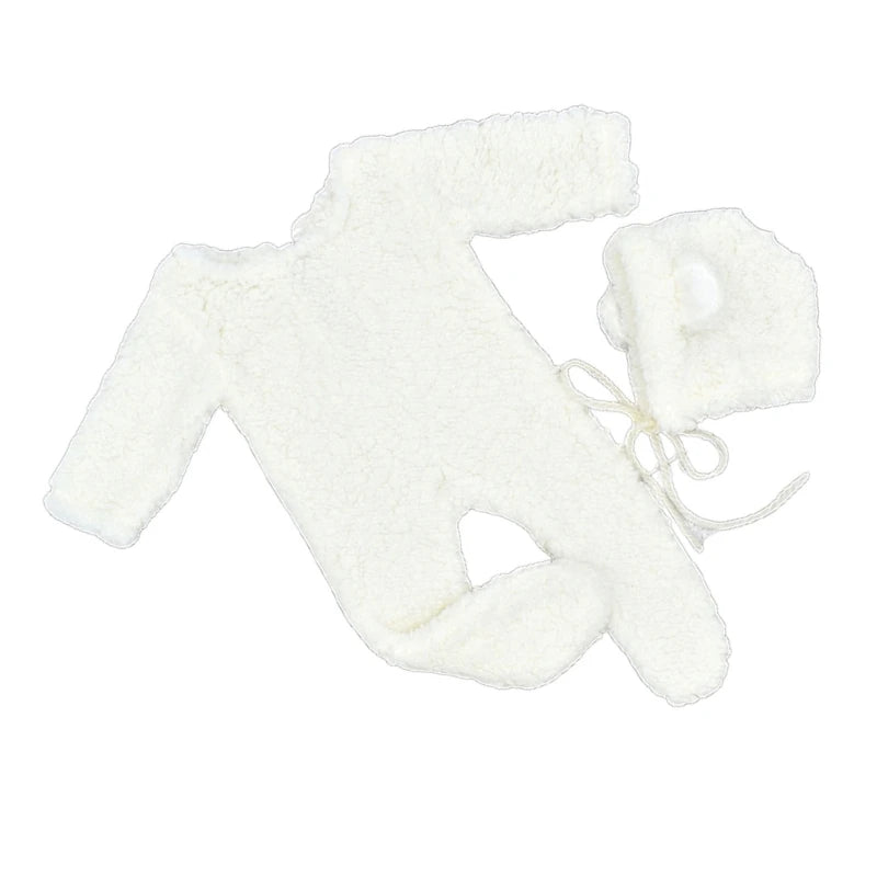 2Pcs Photography Props for Baby Boy Girls Unisex Jumpsuit Bear Ear Hat Footed Romper Newborn Photoshooting Accessories