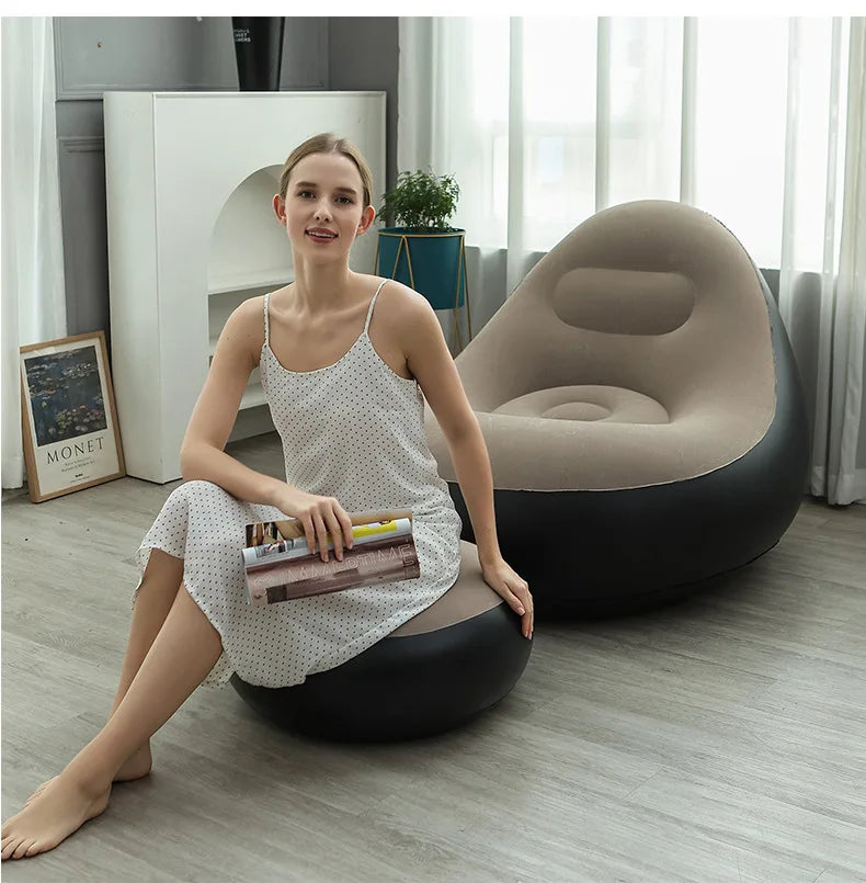 Inflatable Lazy Sofa Chair PVC Flocking Foldable Sofa With Slip-on Lunch Lounge Chair Set