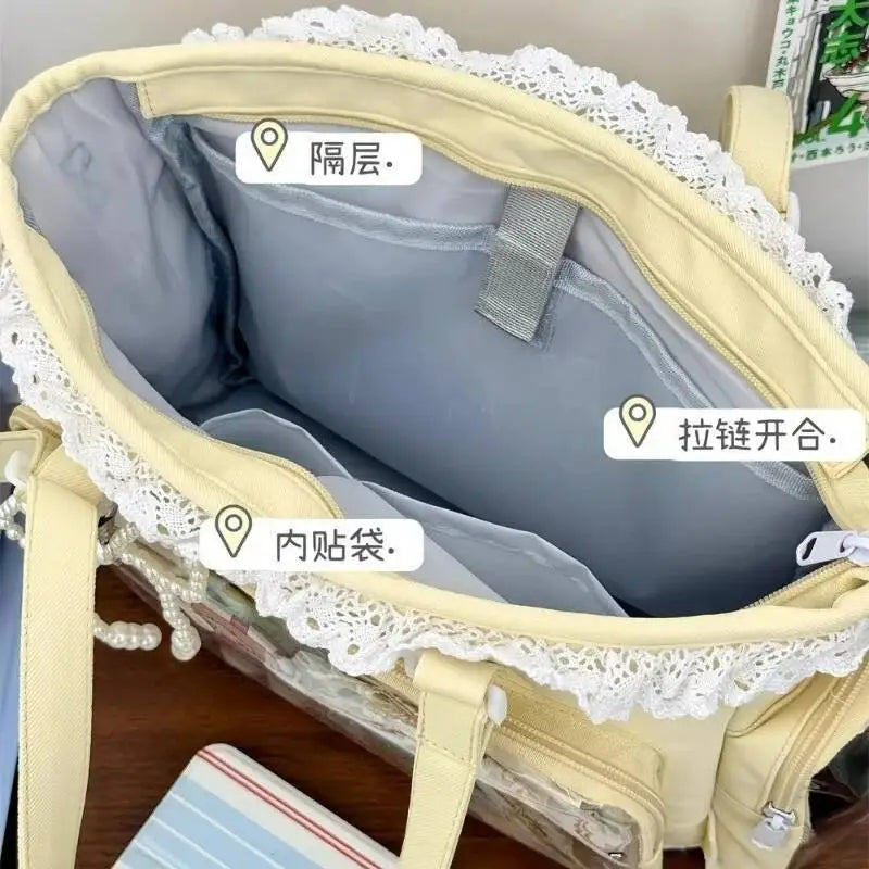 New Y2K Cute Japanese Ita Bag Lolita Girl Transparent Shoulder Tote Bag Large Capacity Crossbody Casual Bag DIY Display Handbags