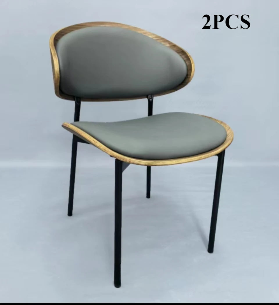 Genuine Leather Dining Chairs Set of 2 or1,Mid Century Modern Chair, Upholstered Kitchen Dining Room ChairsBlack WalnutBendwood.