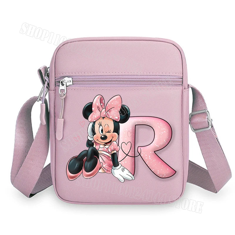 Mickey Minnie Disney Women Pink Shoulder Bag Fashion Mini Oxford Mobile Phone Bag Crossbody Bag Kawaii Ladies Waist Pack Gift