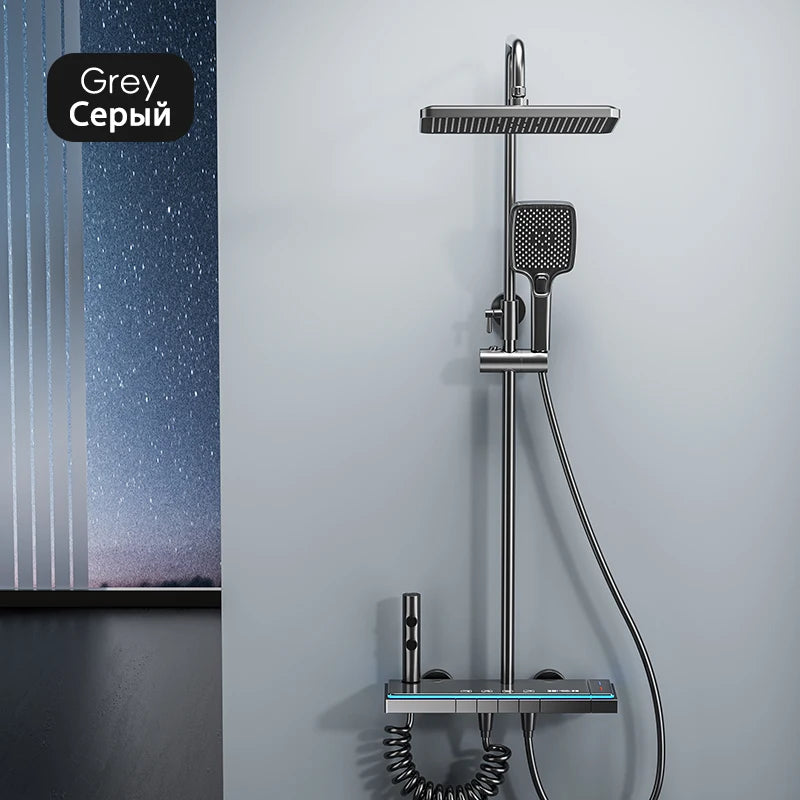 Luxury Bathroom Shower Faucet Set Smart Temperature Display Rainfall Shower System Rain Waterfall LED Bathtub Mixer Tap Showers