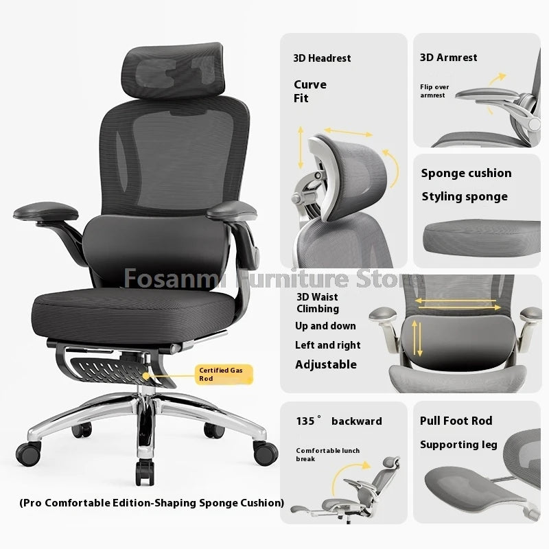 Home Office Adjustable Reclining Ergonomic Chair with Footrest Breathable Mesh Computer Gaming Swivel Chairs with Lumbar Support