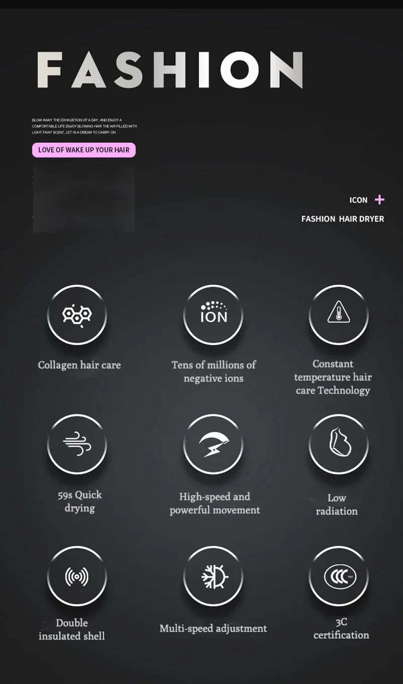 New High-Speed Hair Dryer High-Power Negative Ion Cold And Hot Ultra Silent Professional Hair Dryer For Home Hair Salons