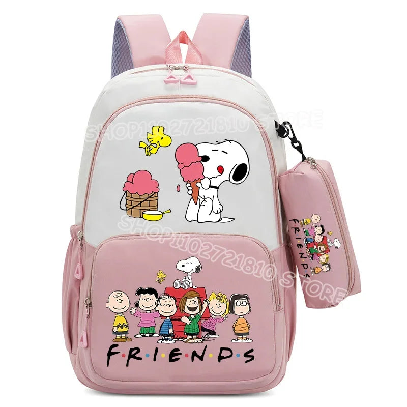 2pcs Snoopy School Bag Boys Girls Large Capacity Water-repellent Student Backpacks High Value Cute Cartoon Print Bookpack Gift