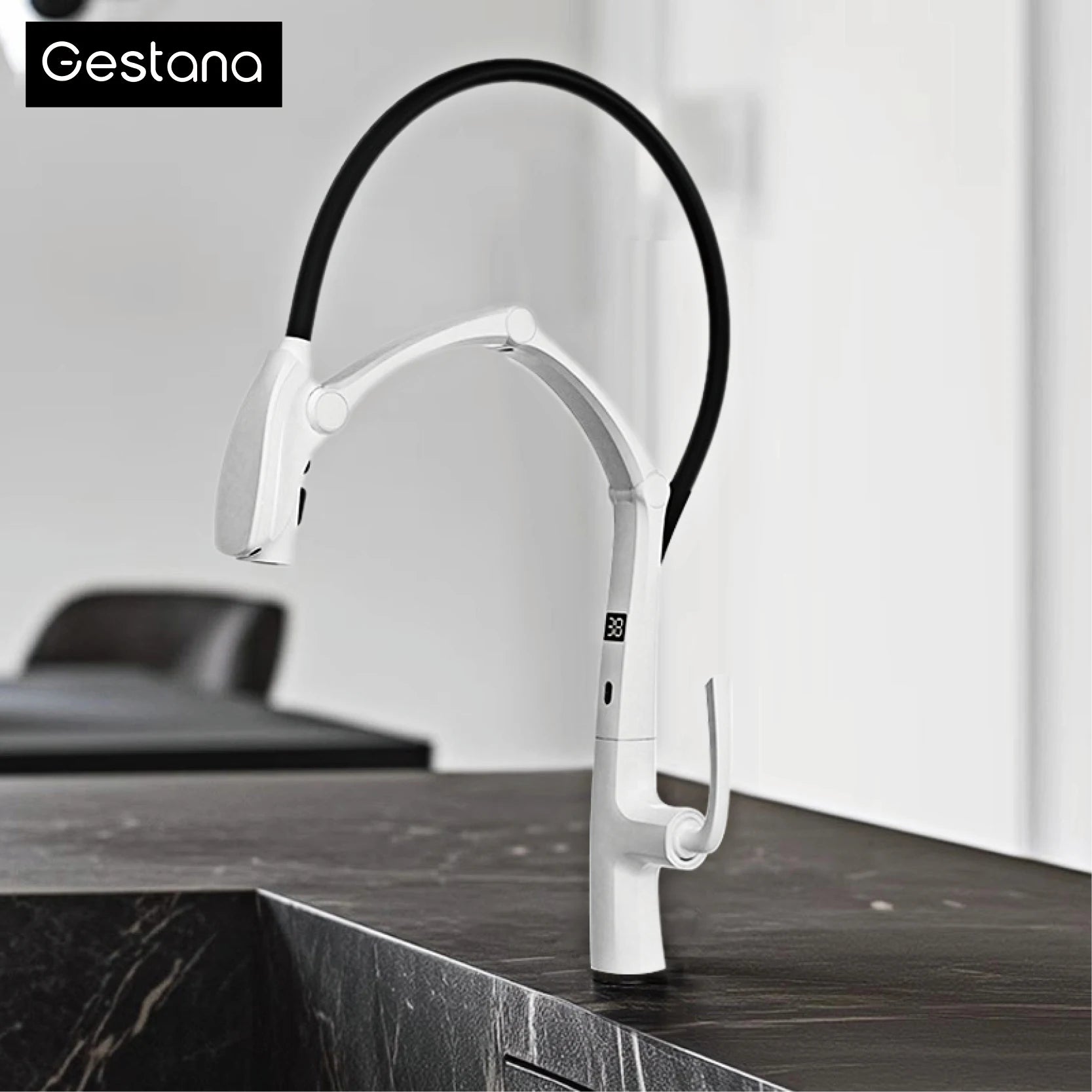 Luxury Gunmetal Brass Kitchen Faucet with LED Display,Sensor&Pull-Out 3-Function Spray,Touchless High Pressure Water-Saving Tap