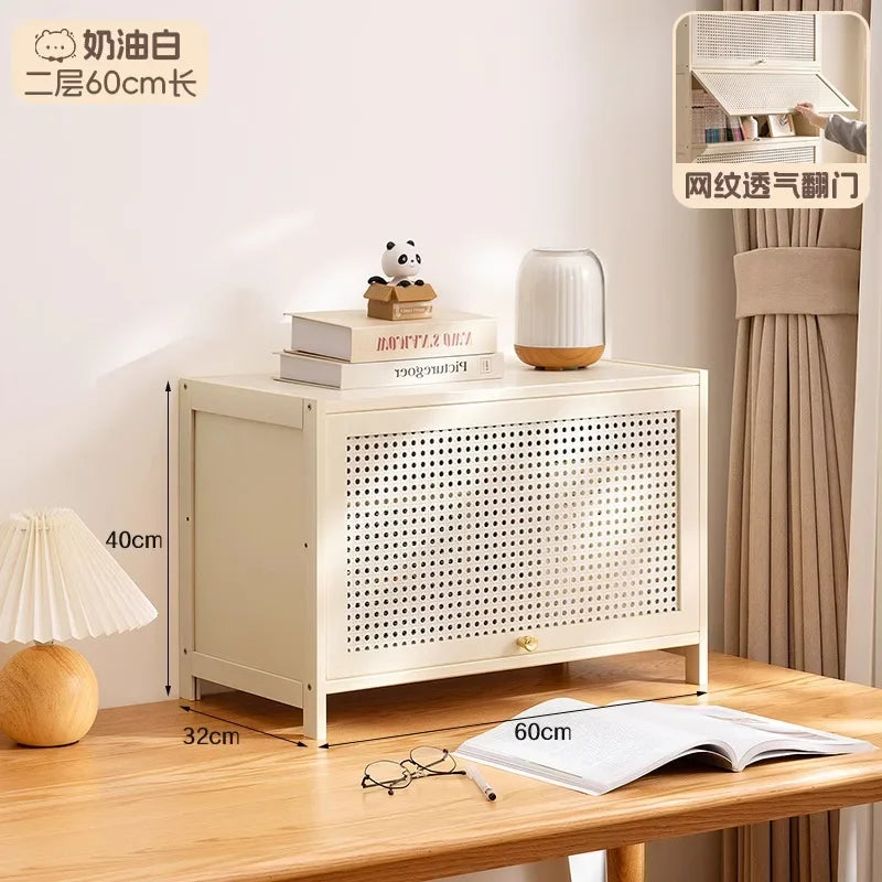 White Living Room Floor Cabinet for Tatami Bay Window Storage Cabinet Multifunctional Balcony Organizer Space-Saving Cupboard