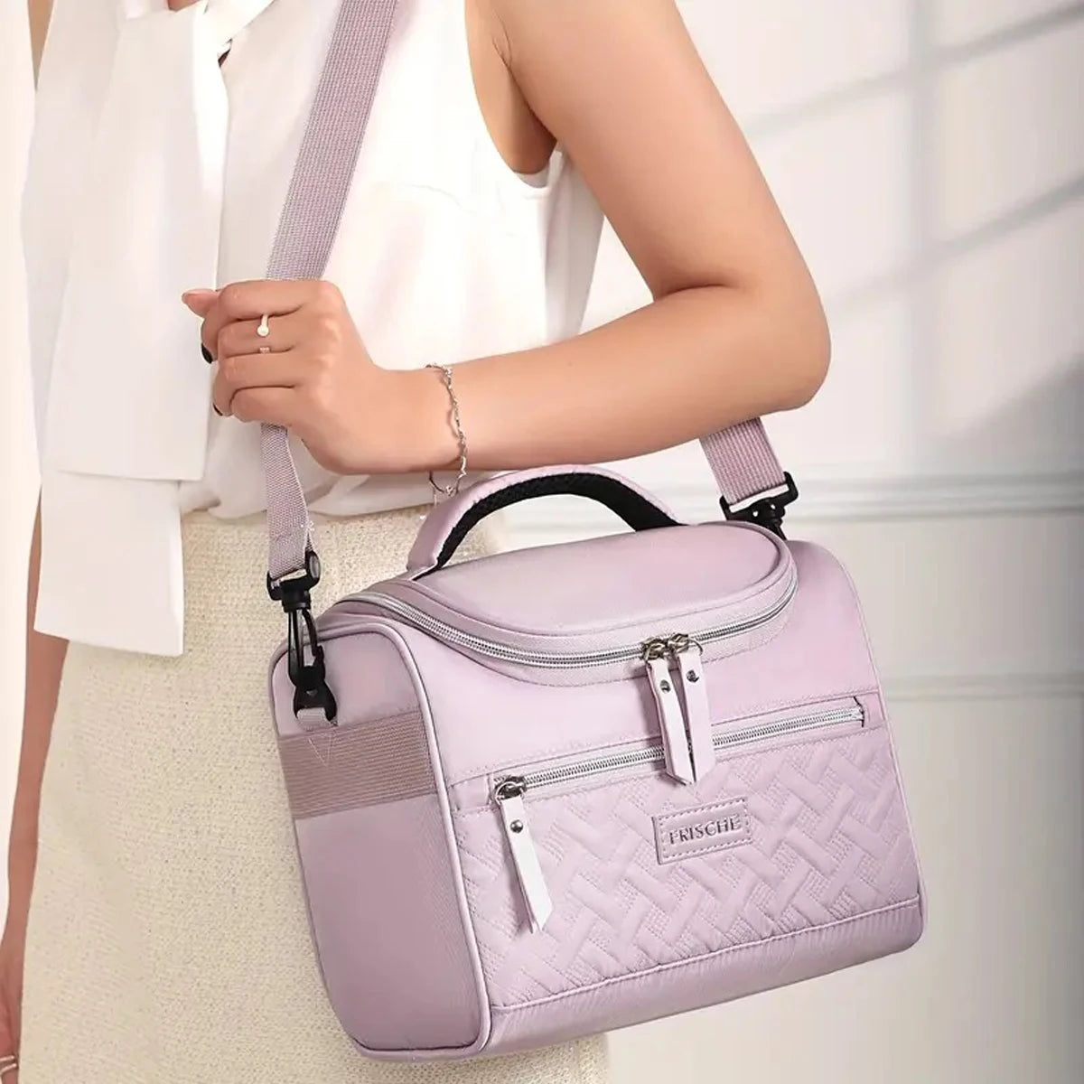 Large Insulated Lunch Bag Cooler Hand washable durable polyester lunch box with padded shoulder strap for work, school, picnics