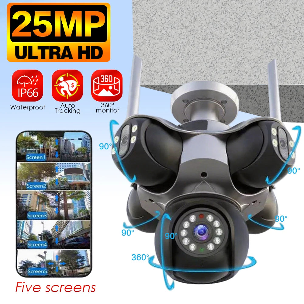 4K Wifi PTZ Panoramic Security Camera Outdoor 5 Lens 5  Screens Color night vision CCTV Wireless CCTV Video Surveillance Camera