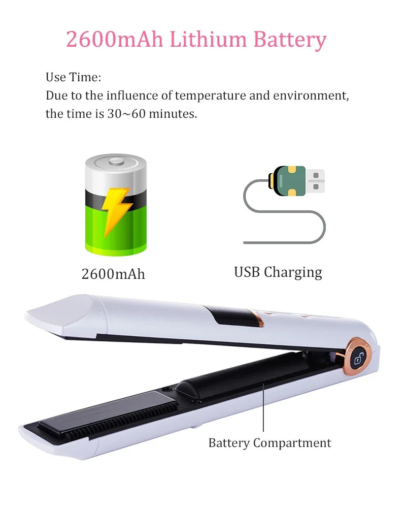 Portable Wireless Hair Straightener With Power Bank Function Rechargeable Hair Straightening Curling Flat Iron For Home Travel