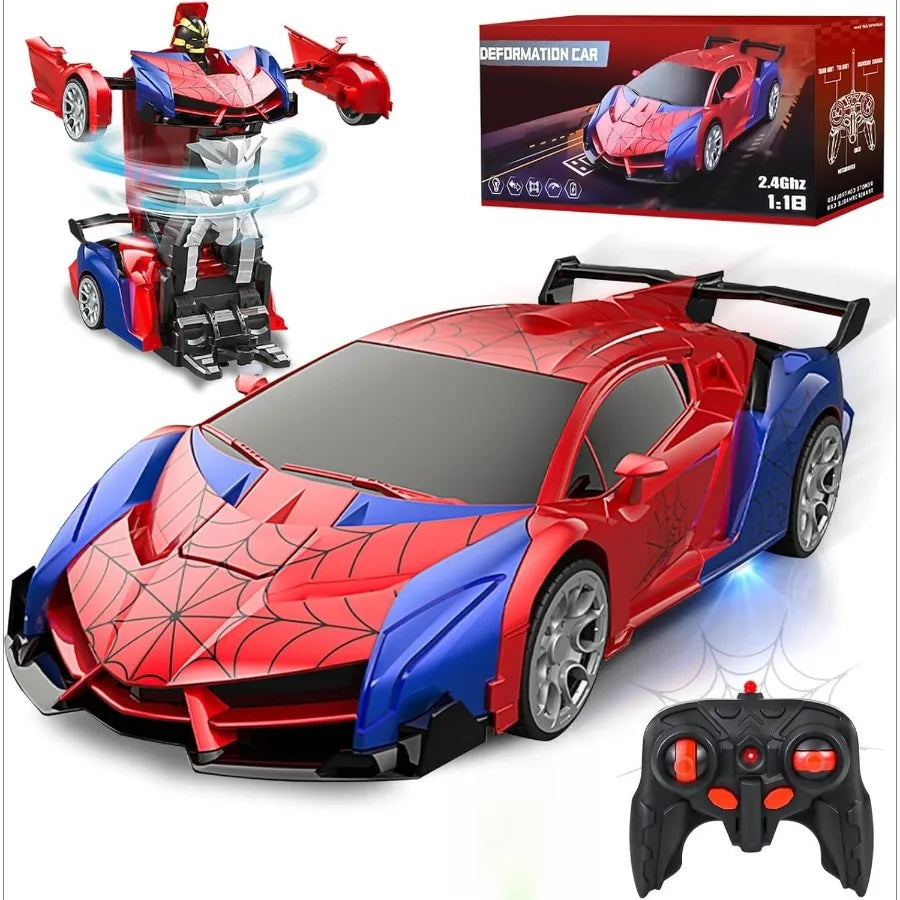 2.4GHz Deformable Spider Remote Control Car - Robot Car with Stunts, Rechargeable Battery & LED Lights, Toy Gift for Boys Girls
