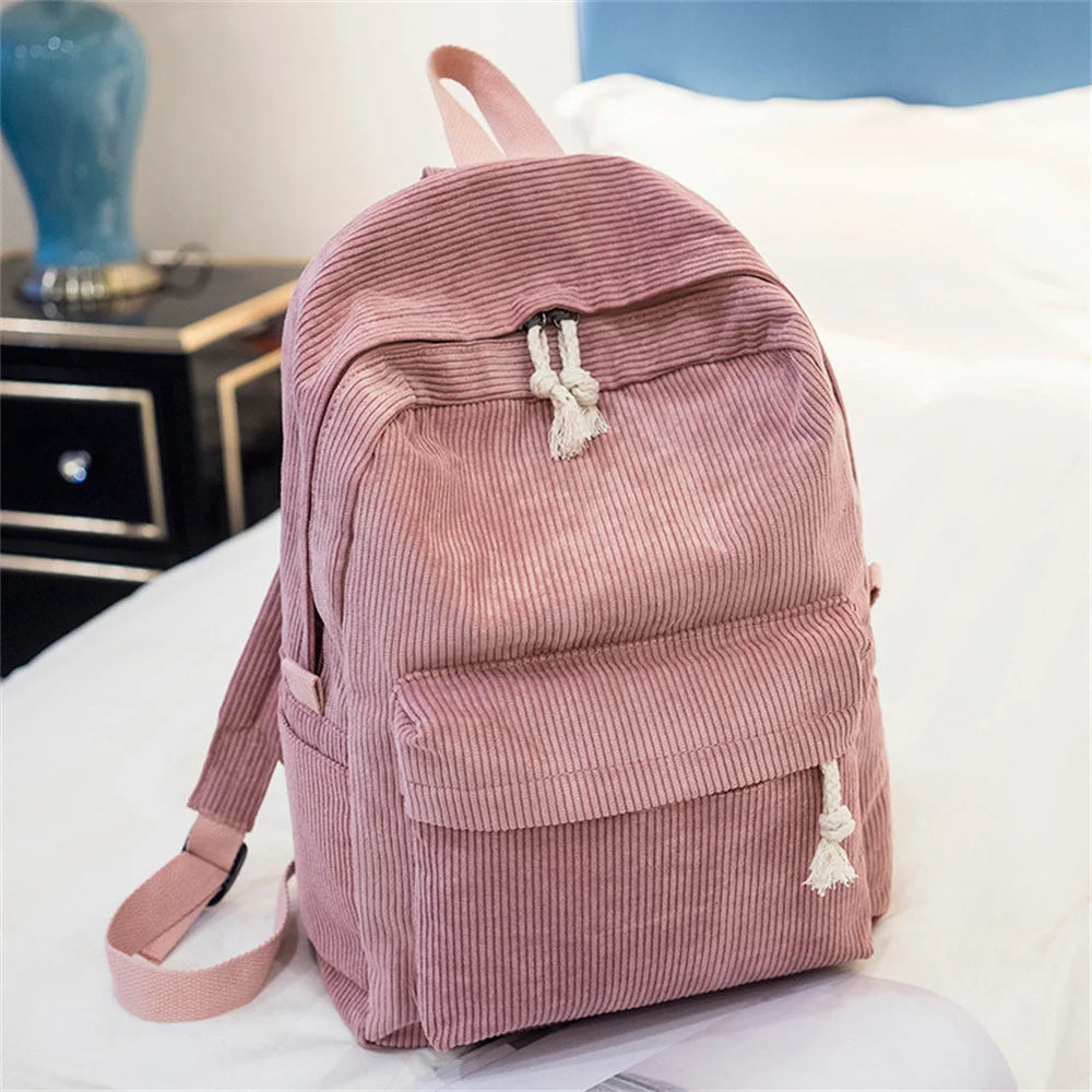 Large Capacity Corduroy Schoolbag Custom Name Solid Color Campus Bag Personalized Travel Simple Corduroy Backpack Unique Gifts