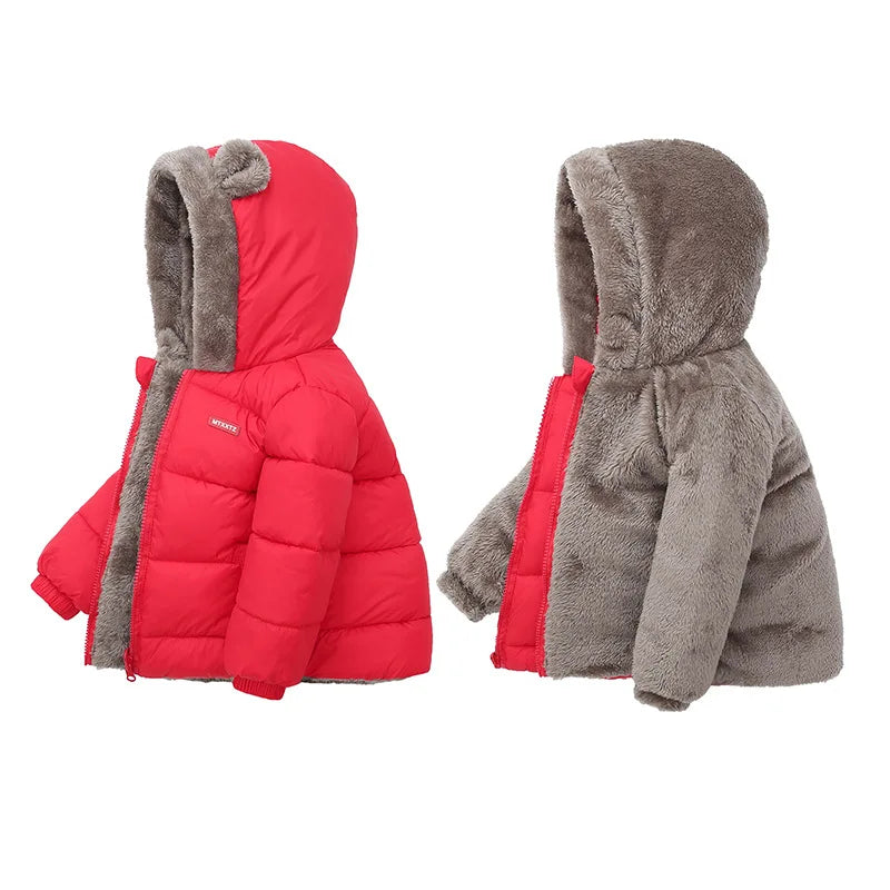Boys Girls Thick Jackets Winter Kids Padded Fleece Warm Coats Children Hooded Cotton Outerwear Kids Clothes Cashmere Snowsuit