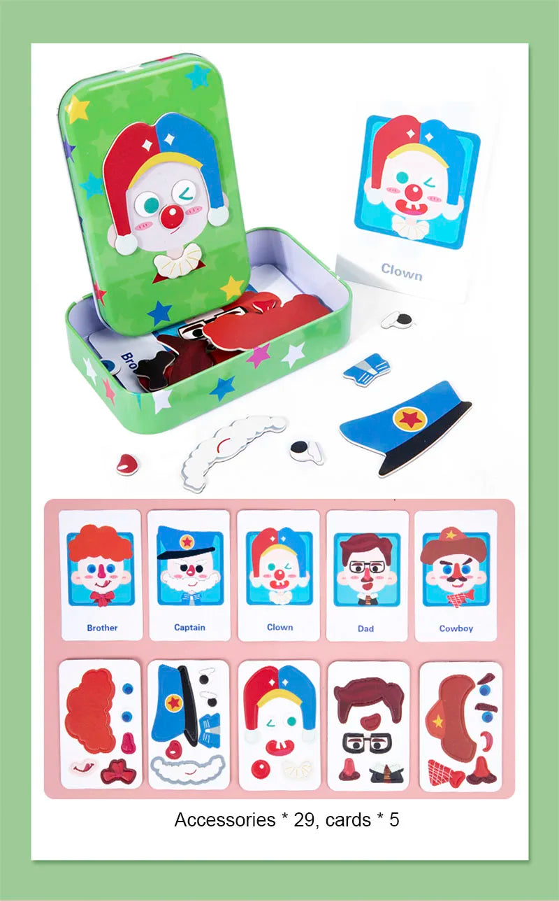 Magnetic 3D Puzzle Children Dress Up Change Facial Expression Game Iron Box Jigsaw Early Education Imagination Toys Girls Gifts