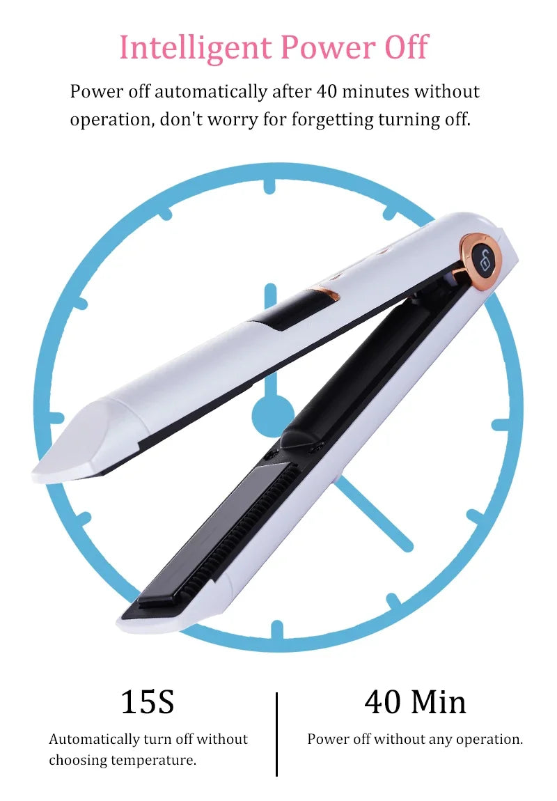 Portable Wireless Hair Straightener With Power Bank Function Rechargeable Hair Straightening Curling Flat Iron For Home Travel