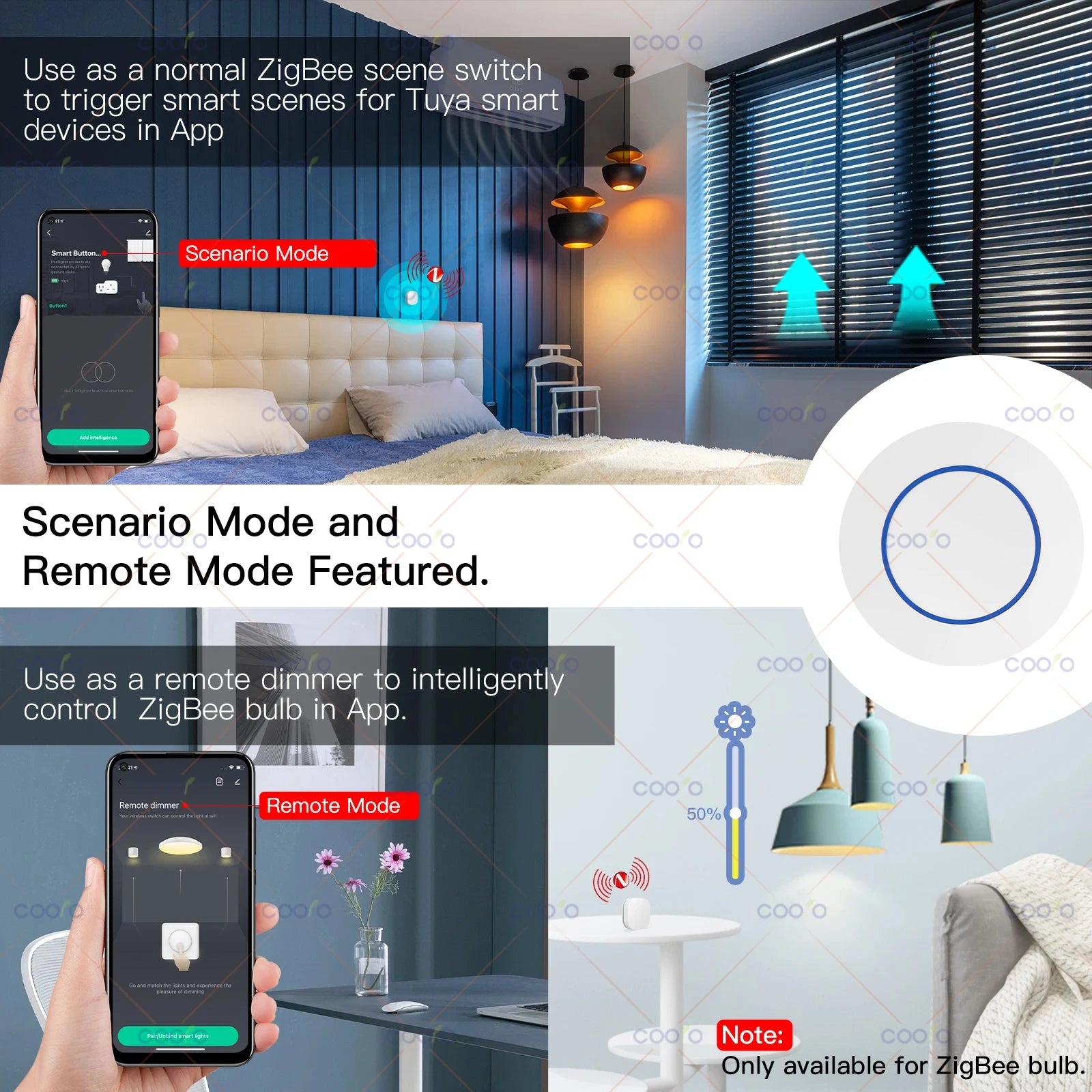 Tuya ZigBee Push Button Wireless Smart Scene Switch Controller Battery Powered Automation Scenario Linkage with Tuya devices Z2M