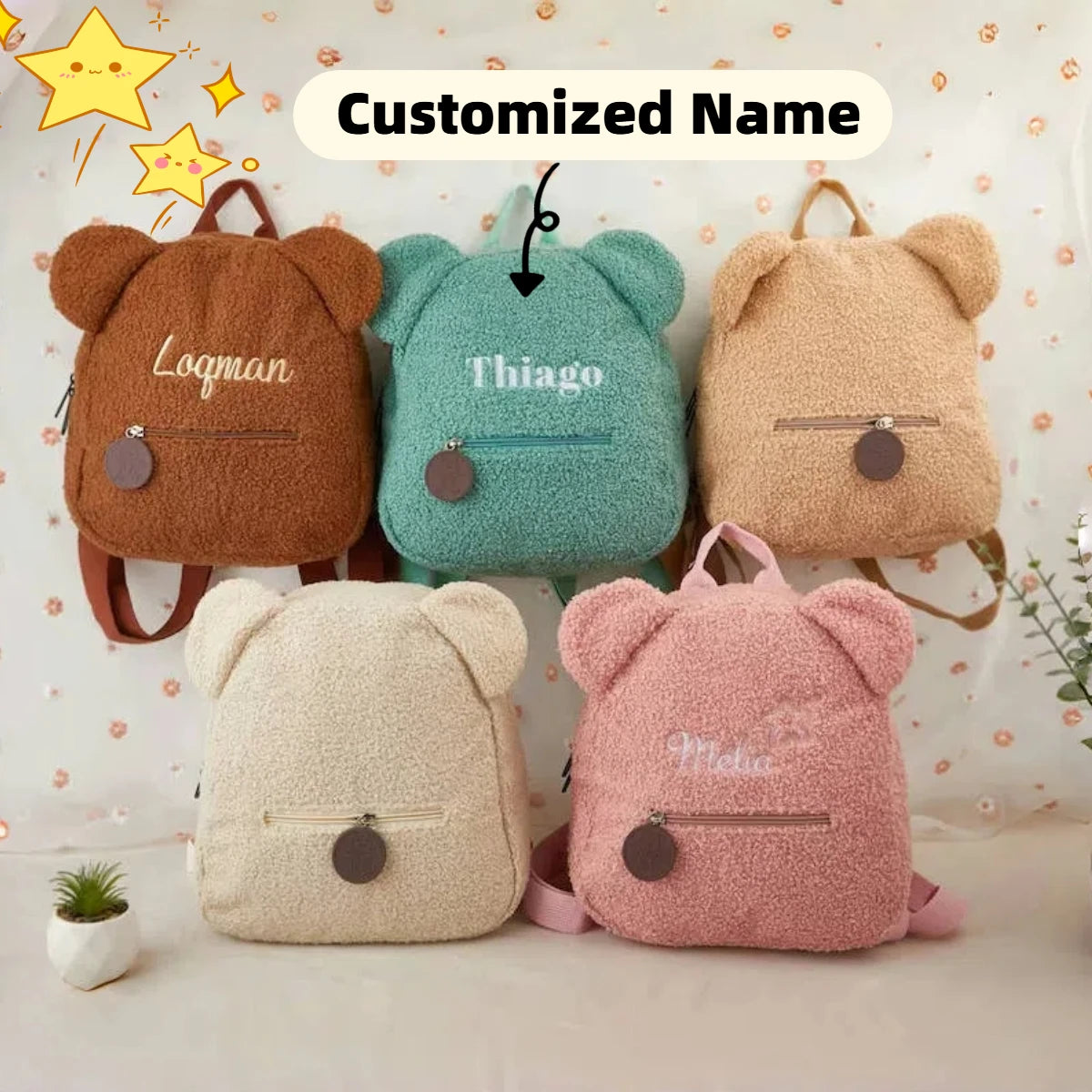 Personalized Custom name Embroidered Newborn letter Nursery Baby Bear backpack Cute cartoon Bag Gifts  Boy Girl children