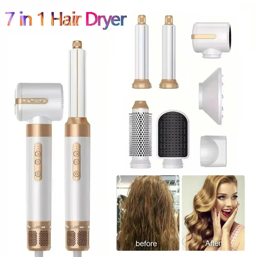 7 in 1 Hair dryer Professional Negative Ion curling Iron Hair Straightener Brushless Motor High Speed Hair Dryer Hot Comb Set