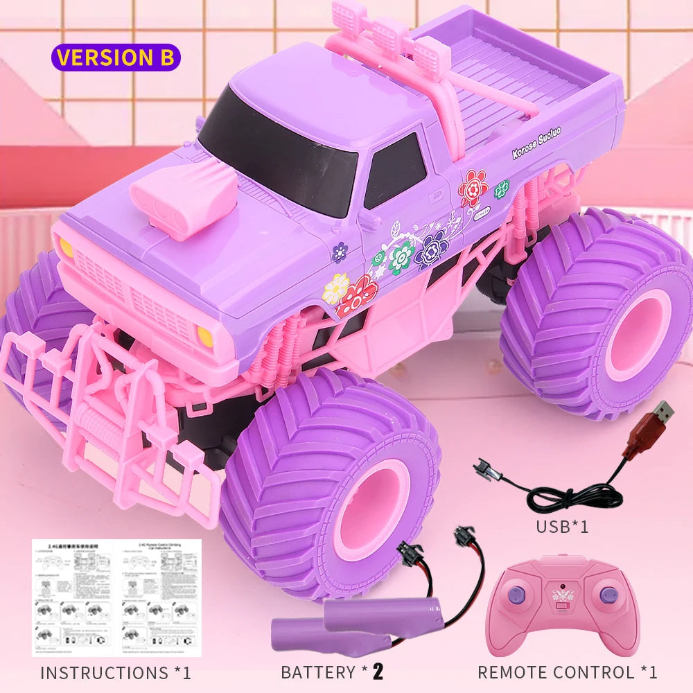 Pink RC Car Pickup Truck Electric Climbing Drop-resistant Stunt Remote Control Toy For Children Party Gift Christmas Ornament