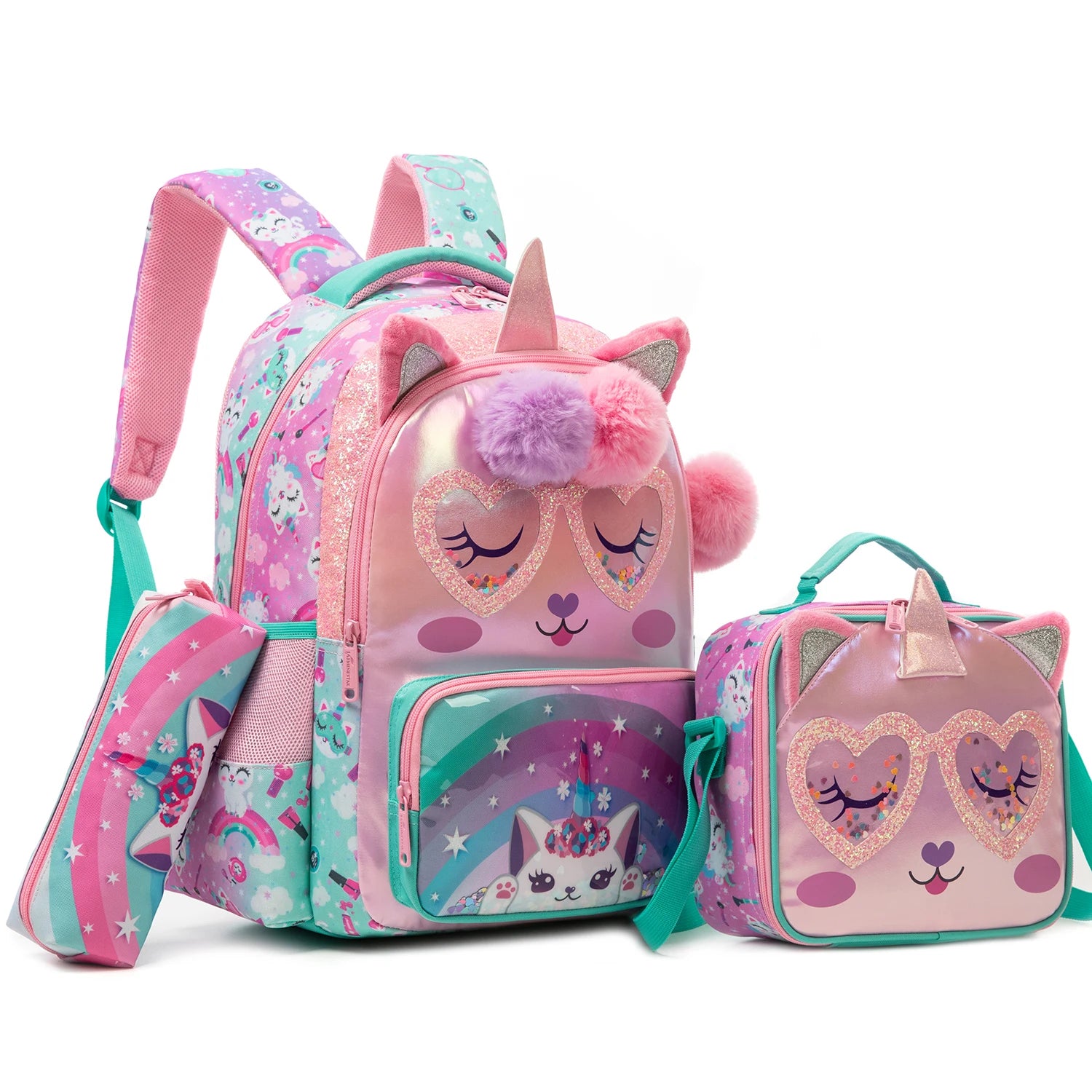 kids backpacks with Lunch Bag for girls 3pcs girls bookbag and Lunch Box Set for Elementary Middle School