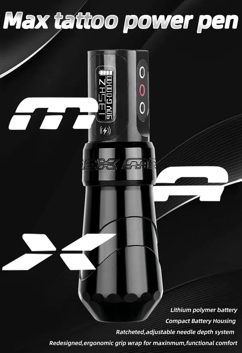 New Professional Tattoo Pen Fluk Max Wireless Tattoo Machine with  2Battery Permanent LCD Display Makeup Rotary Tattoo Pen