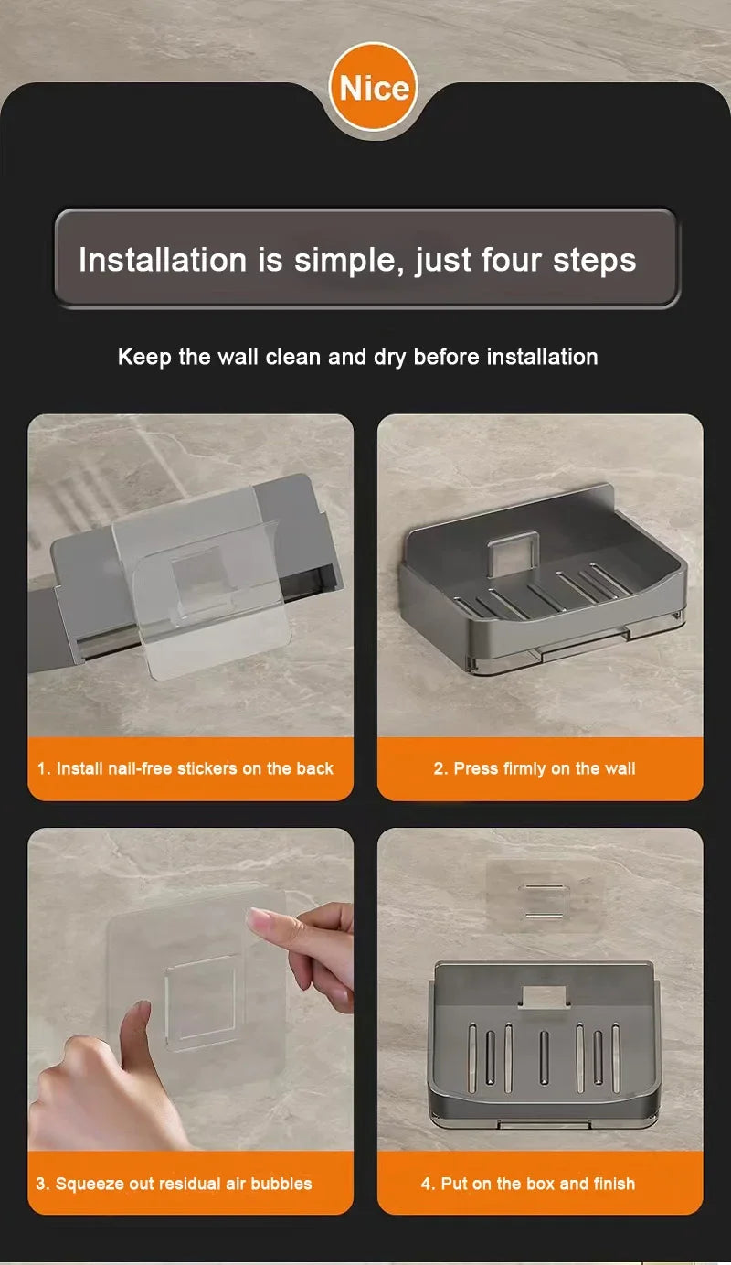 Bathroom Soap Holder Free-Punching Wall Mounted Soap Sponge Holder Organizer Double drainage Soap Dish Bathroom accessories