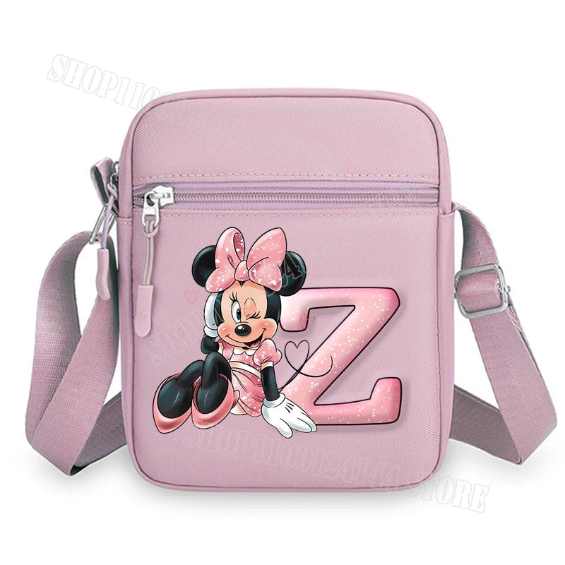 Mickey Minnie Disney Women Pink Shoulder Bag Fashion Mini Oxford Mobile Phone Bag Crossbody Bag Kawaii Ladies Waist Pack Gift