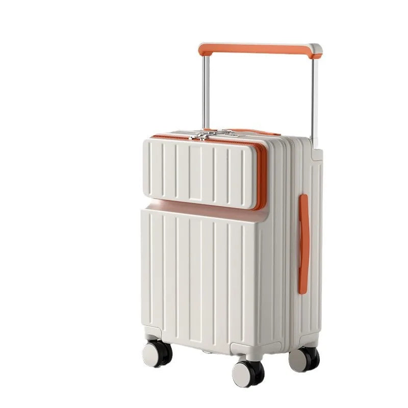 Travel Luggage Wide Tie Rod Suitcase Front Opening Laptop Boarding Case USB Charging 20"22"24"26 Inch Trolley Case with Wheels