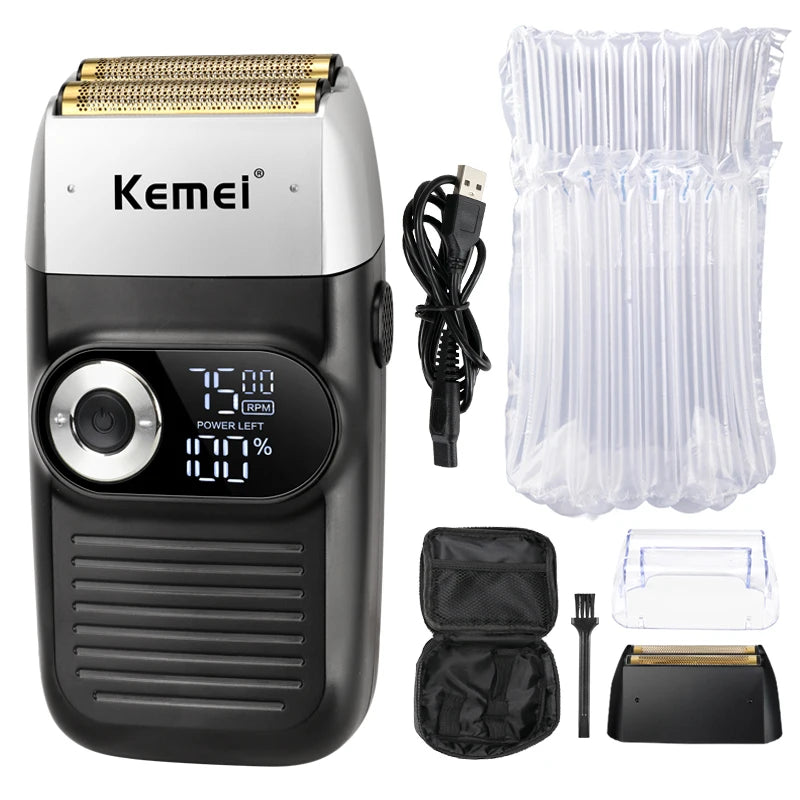 Kemei 2 in 1 Rechargeable Electric Shaver LCD Display Portable Cordless Men Reciprocating Razor Beard Trimmer