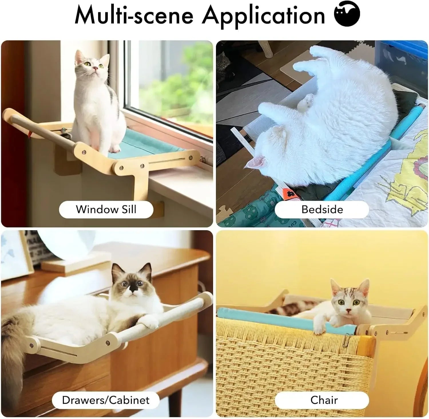 Cat hammock with pet window, Cat hanging hammock with detachable balcony, wooden stand, indoor turndown bed, pet nest
