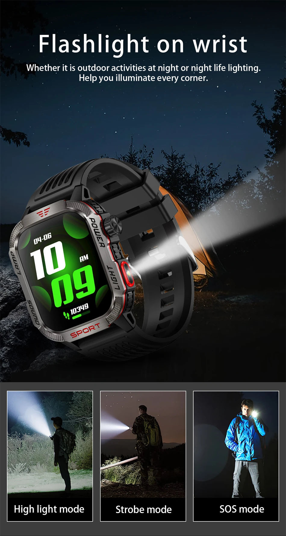 New Military GPS Smart Watch Men Flashlight Compass Waterproof 600mAh Battery Outdoor Sport Tracker Bluetooth Call Smartwatch